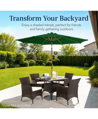 10ft Solar LED Lighted Outdoor Woodgrain Pattern Steel Market Patio Umbrella