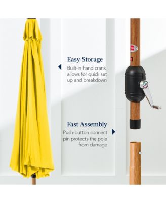 10ft Solar LED Lighted Outdoor Woodgrain Pattern Steel Market Patio Umbrella