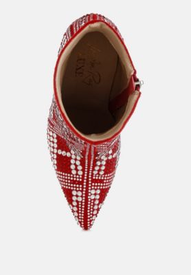 Womens Urbanite Rhinestones Studded Stiletto Heel Boots