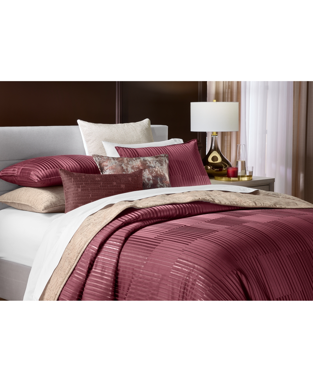 Hotel Collection Metallic Strie 3-pc. Comforter Set, King In Burgundy