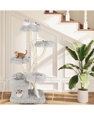 Freestanding Cat Tower Tall Cat Tree w/ four Flower-shaped Platforms Cat Condo