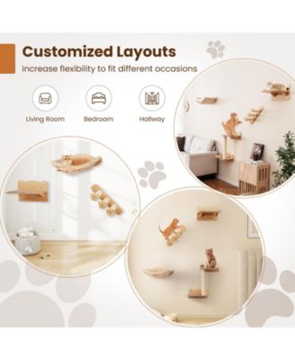 Cat Wall Shelves w/ Hammock 2-step Cat Tree Perch Non-slip Carpet Mat for Indoor