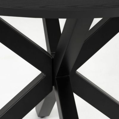 5 Piece Set 39.4 Inch Round MDF Table Boucle Fabric Chairs Starburst Metal Base Curved Back Dining Room Set