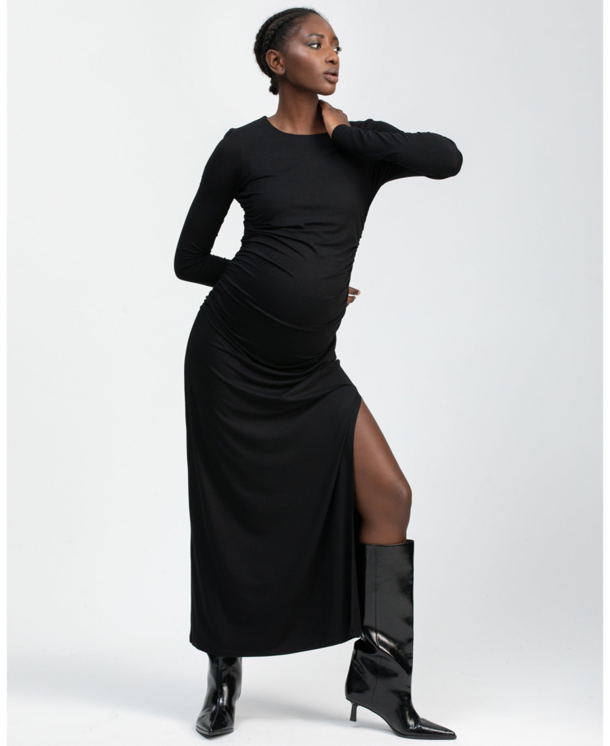 Pietro Brunelli Maternity Boat Neck Maxi Daphne Dress with Side Ruching