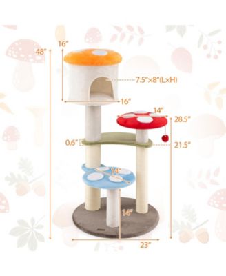 Cute Mushroom Cat Tree 48'' Tall Cat Tower w/ Sisal Scratching Posts Top Condo