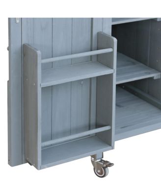 Outdoor Kitchen Island Cart with Storage, Solid Wood BBQ Grill Station with Stainless Steel Top, Spice Rack & Towel Bar