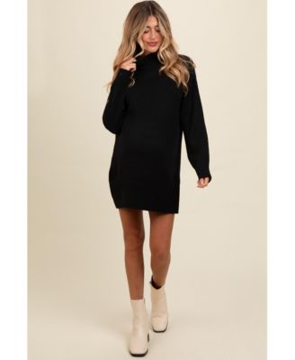 Maternity Beige Turtle Neck Mini Sweater Dress