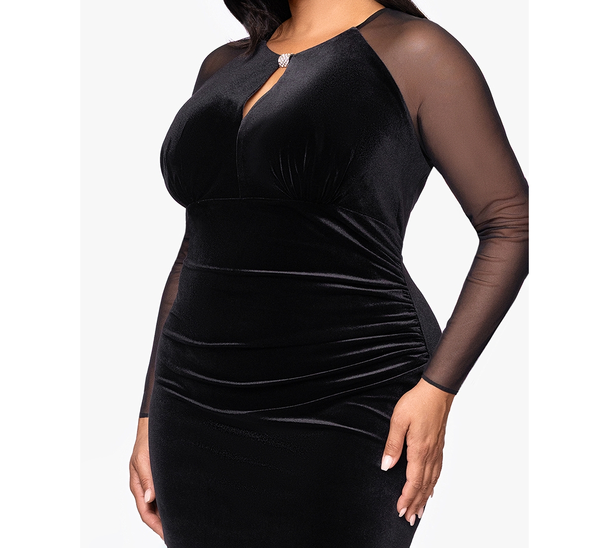 B&A By Betsy and Adam Plus Velvet Mesh Ballgown