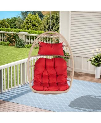 55 Inch Outdoor Rattan Egg Swing Chair with Red Cushion