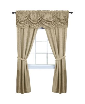 Jacquard Damask Curtains With An Attached Austrian Valance & Tiebacks - 84 in. Long - Tan