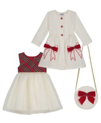 Blueberi Boulevard - Girls 2T-6X 3-Piece Swing Coat, Dress and Crossbody Purse Set