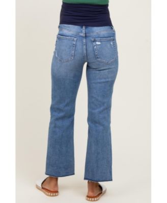 Maternity Blue High Rise Raw Hem Ankle Straight Jeans