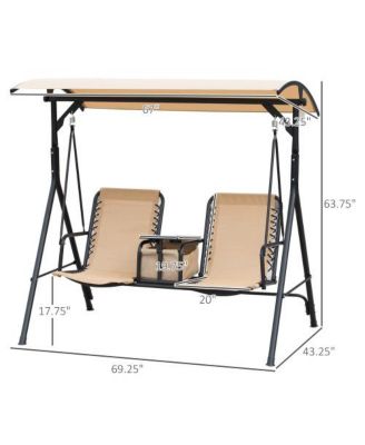 69 Inch 2-Seat Canopy Patio Swing with Storage Table and Cup Holders