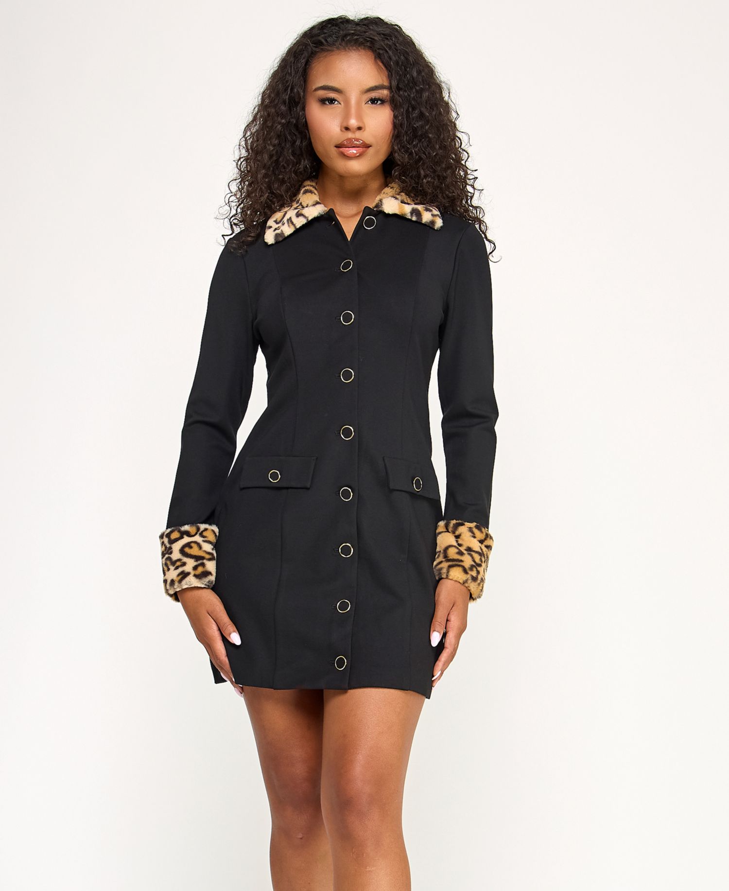 Juniors' Cheetah Trim Jacket Dress