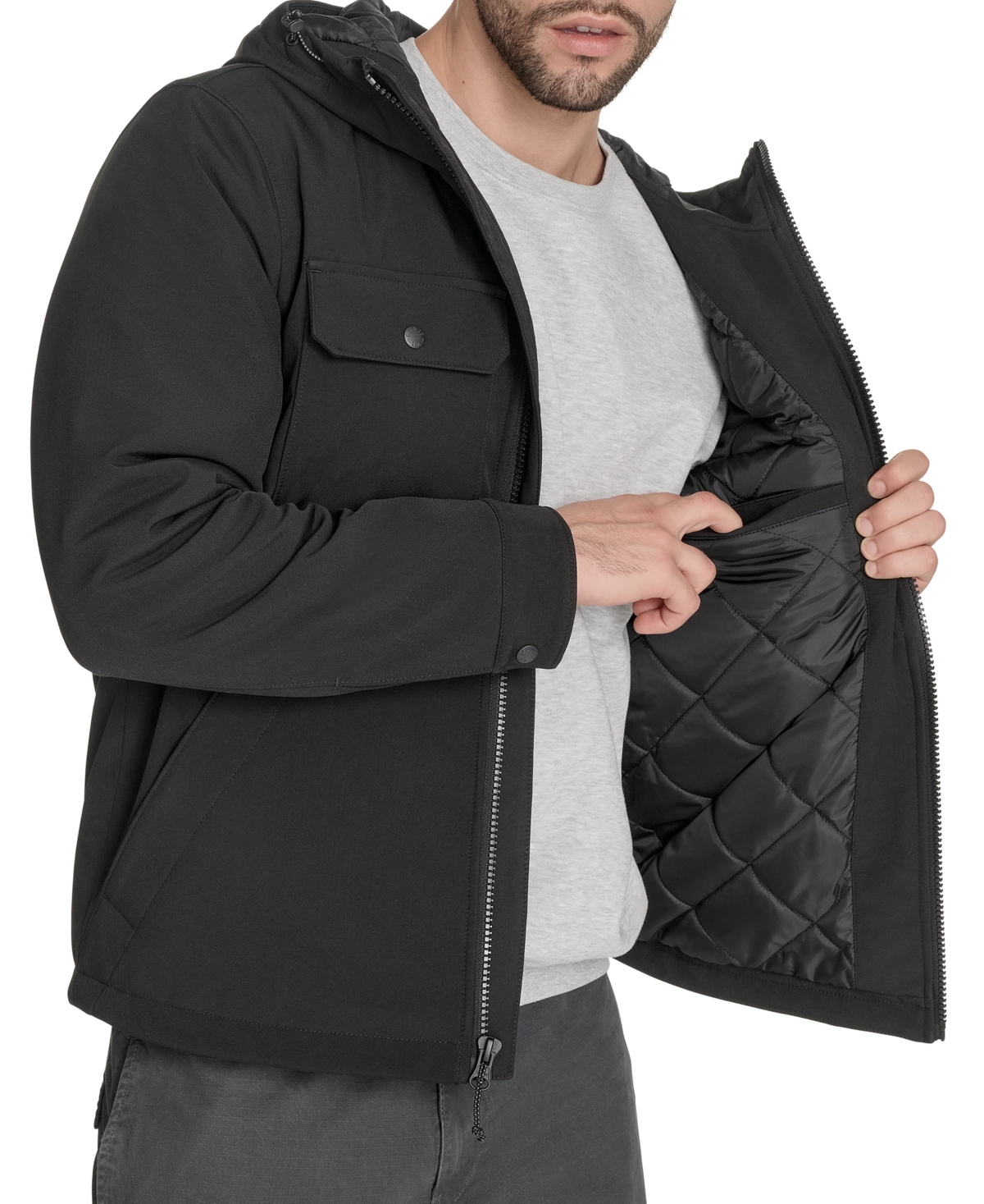 Levi's Men's Rib Stop Softshell With Hood Jacket In Black