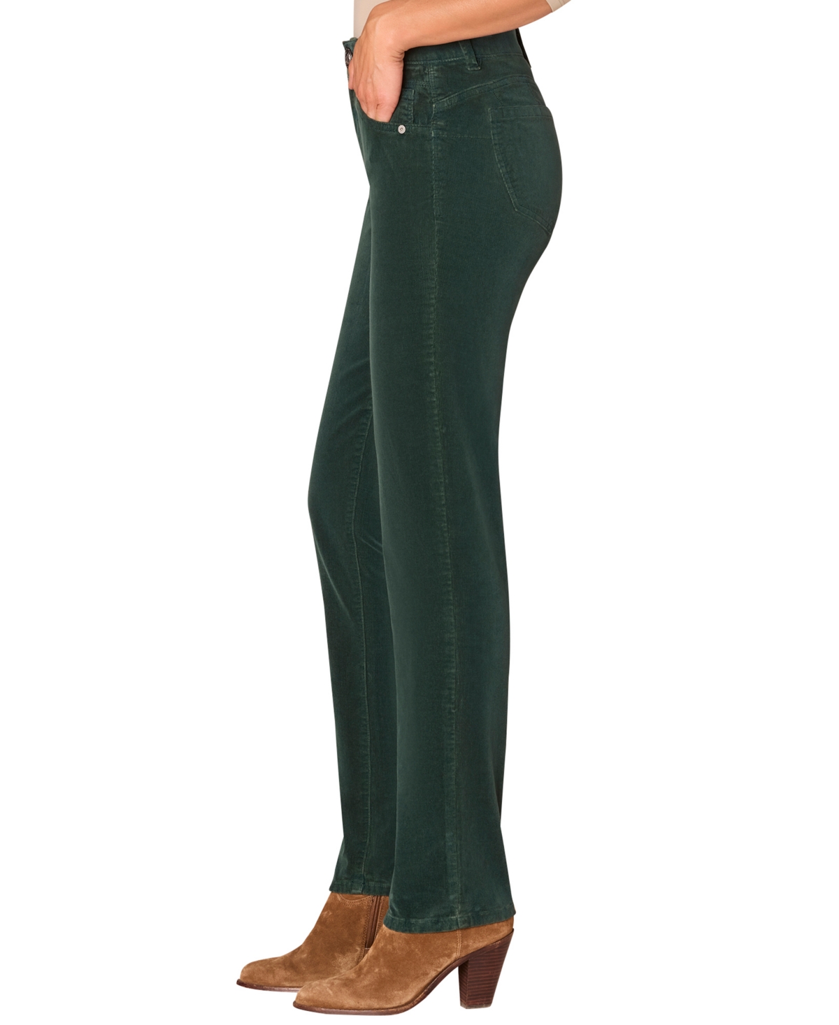 Democracy Petite "ab"solution Corduroy Straight-leg Jeans In Green