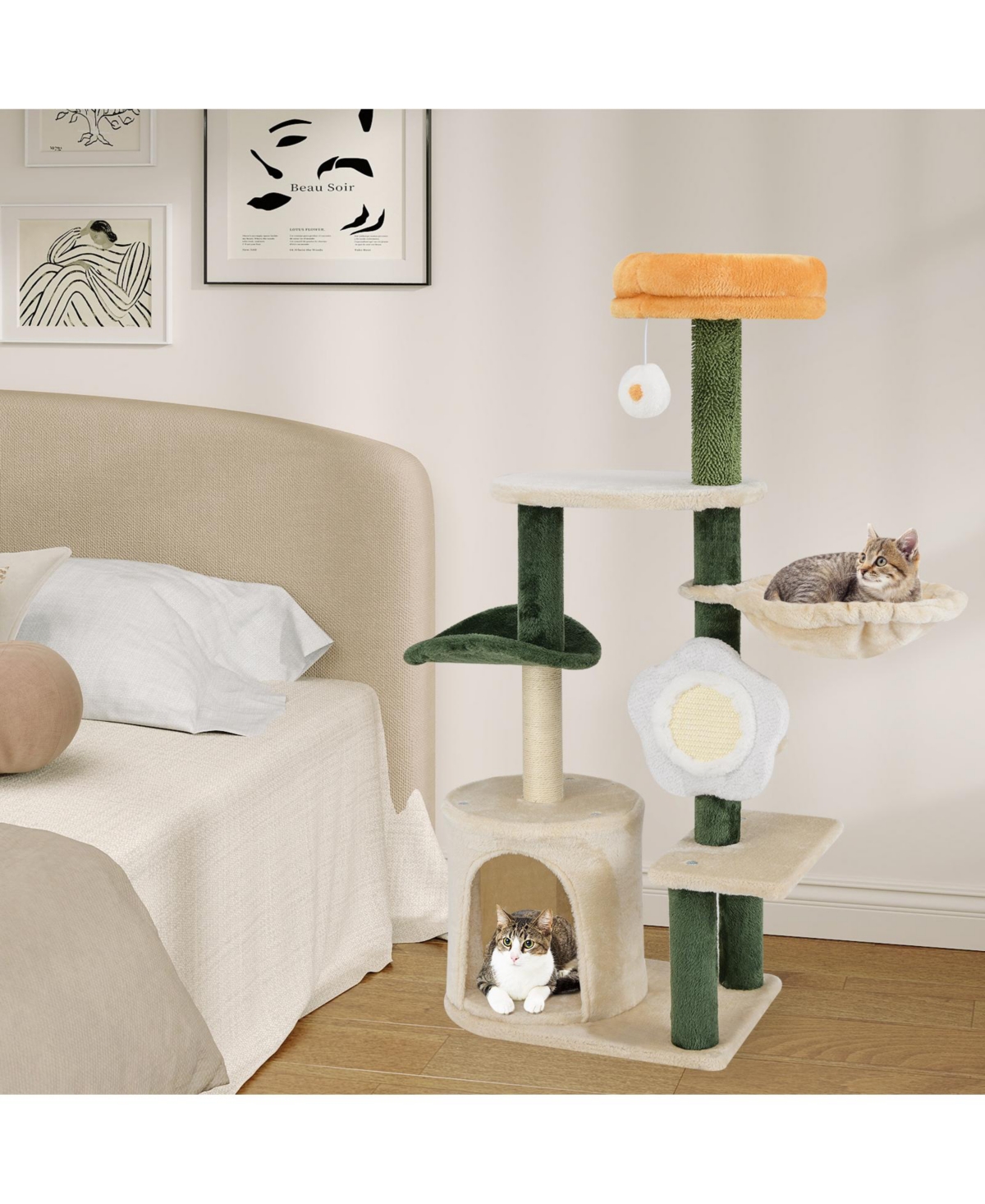 Gymax 45'' Tall Cat Tree Flower Multi-level Pet Activity Center Furniture w/Sisal Post