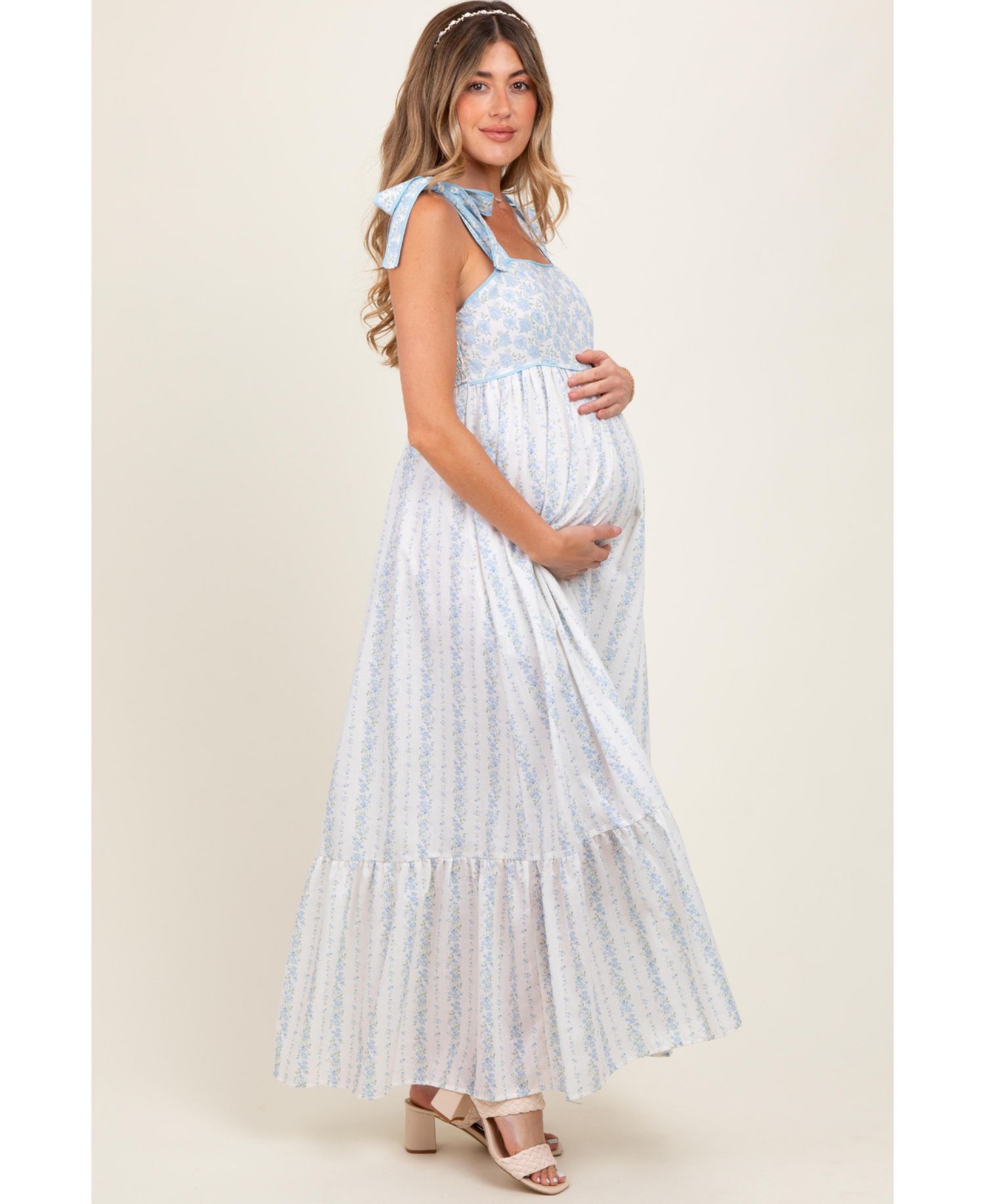 Women's Light Blue Floral Cotton Dress