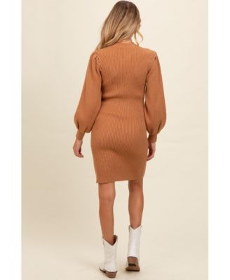 Maternity Burgundy Bubble Sleeve Sweater Dress