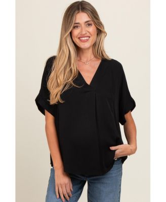 Maternity Olive V-Neck Pin-Tuck Detail Top