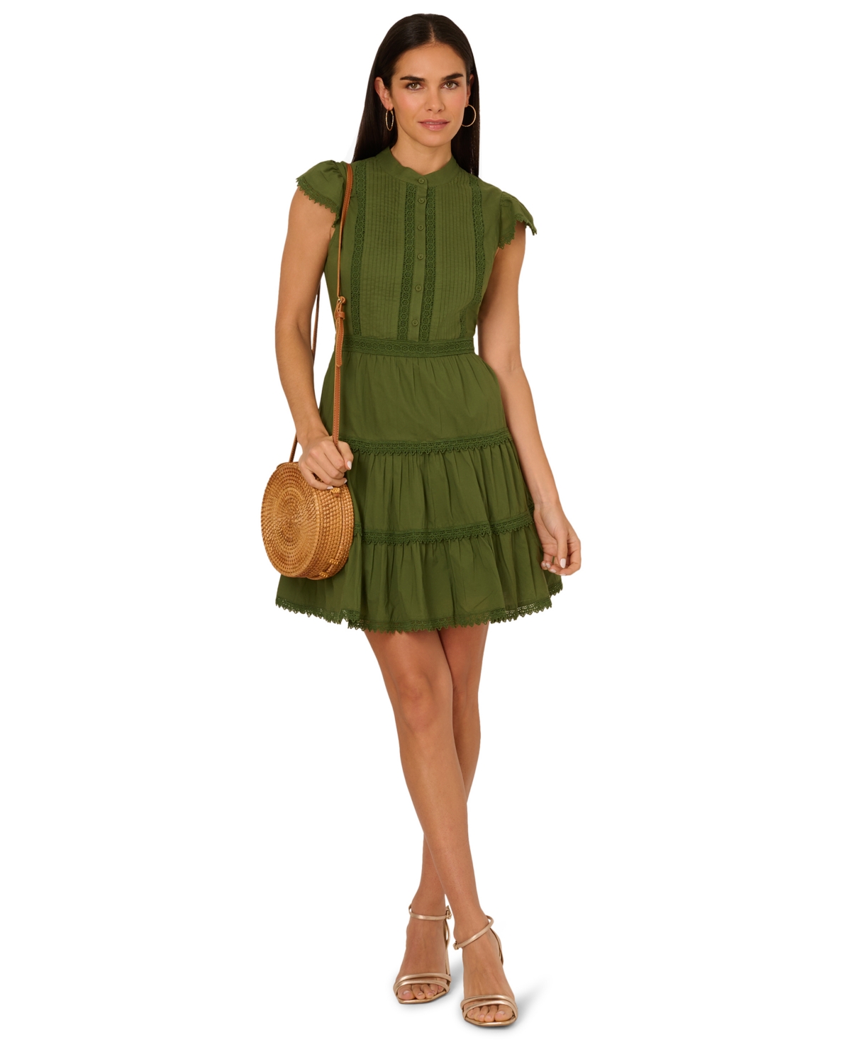 Adrianna By  Papell Women's Crewneck Trimmed Short Dress In Green