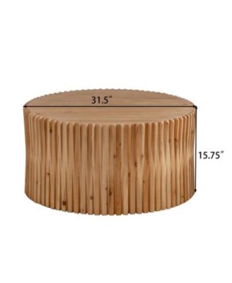 31.5" Cylindrical Coffee Table with Vertical Texture Relief Design