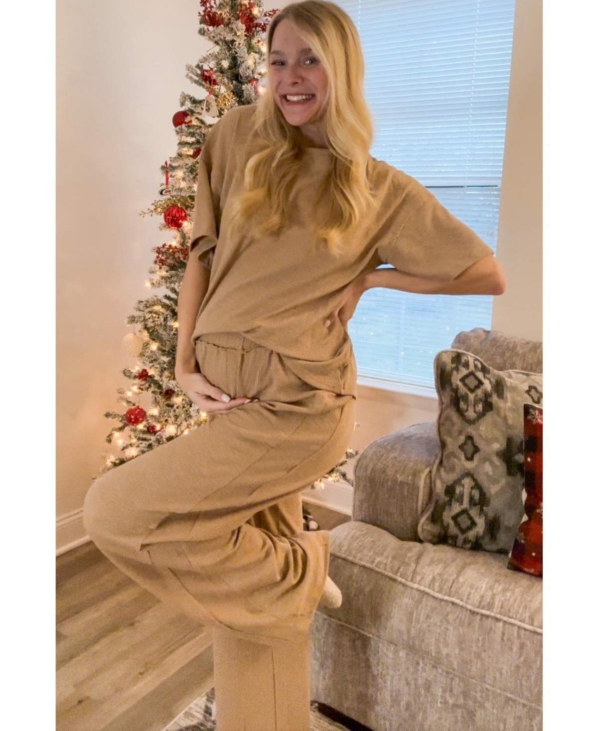 Pinkblush Maternity Textured Knit Oversized Tee And Pants Set