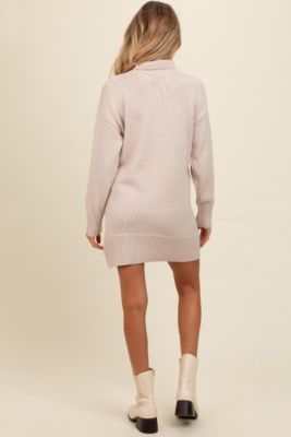 Maternity Beige Turtle Neck Mini Sweater Dress