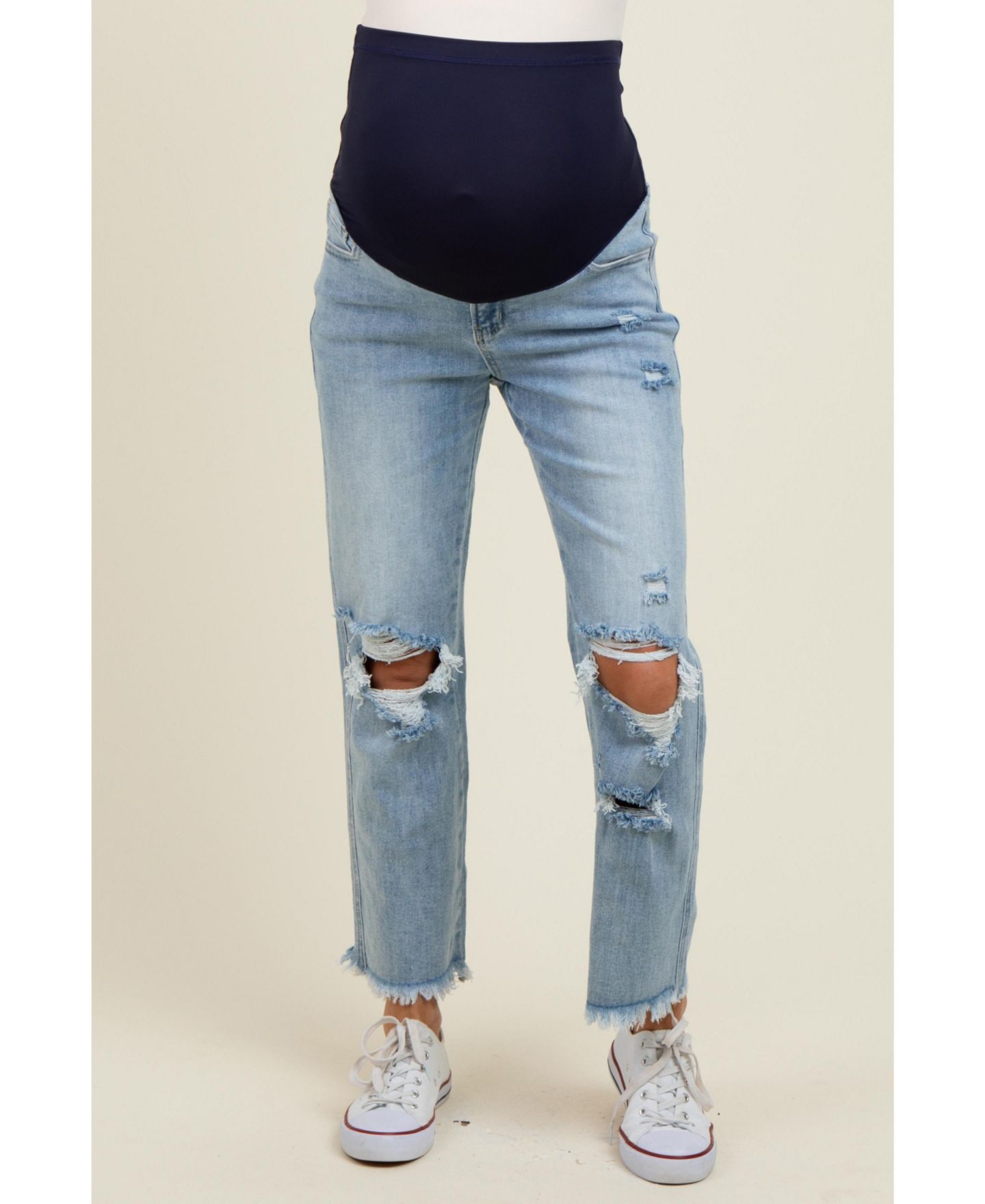 Женские джинсы Pinkblush Light Blue Ripped Knee Fringe Hem Straight Leg Ankle, цвет: Светлый синий — фото 1