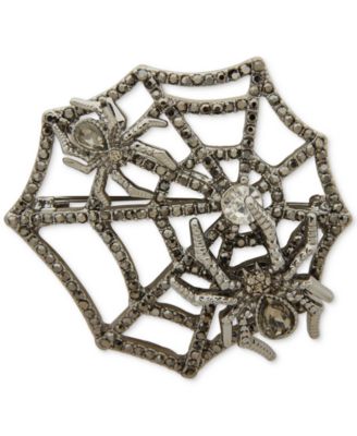 Anne Klein - Boxed Hematite Tone Crystal Spider Web Pin