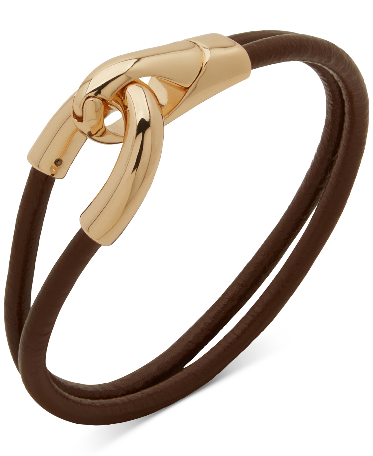 Anne Klein Gold-tone 2 Row Leather Latched Hinge Bracelet In Brown