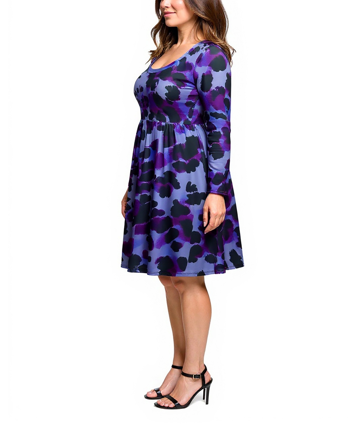 24seven Comfort Apparel Plus Size Long Sleeve Empire Waist Dress In Blue