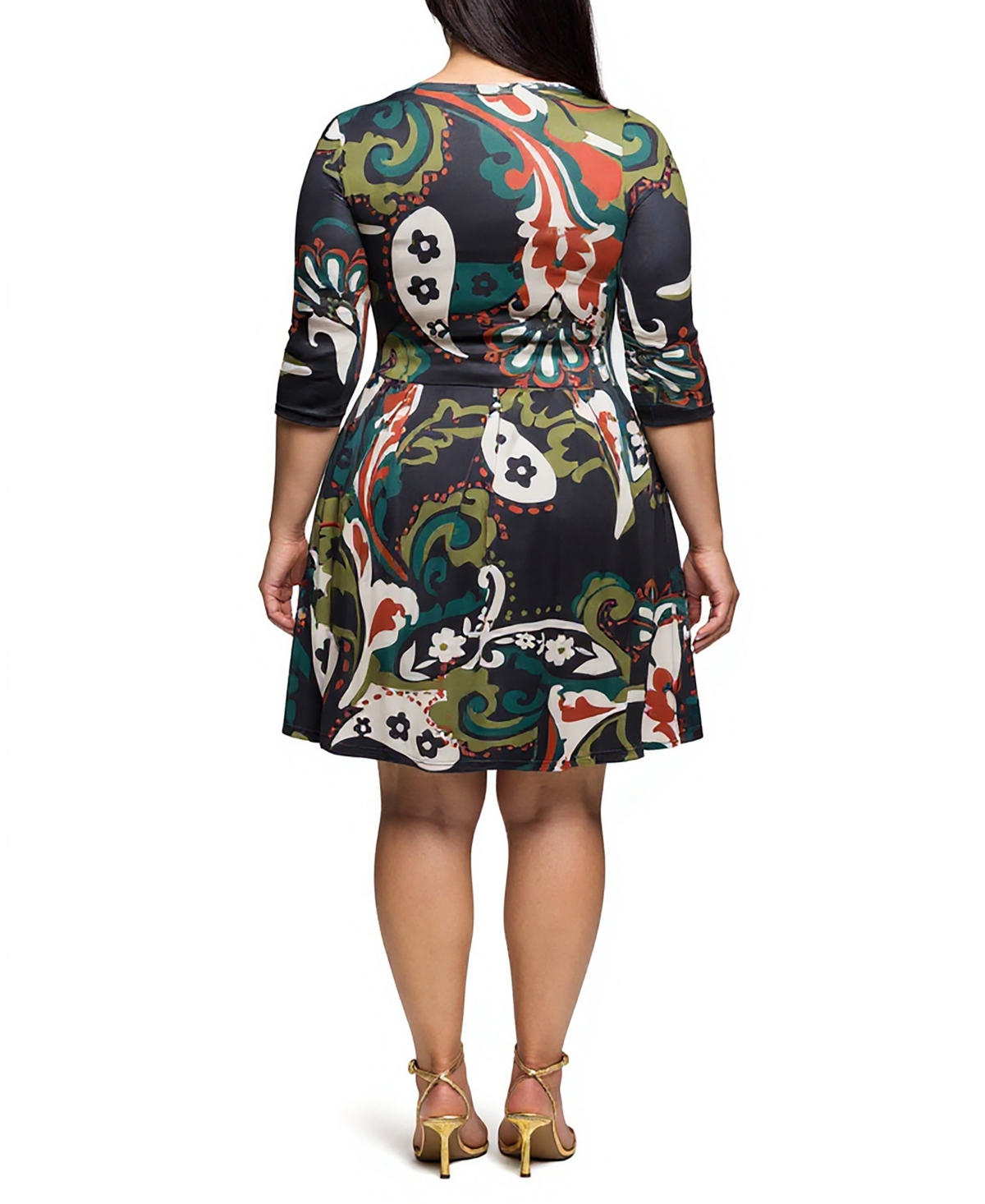 24seven Comfort Apparel Plus Three Quarter Sleeve Fit and Flare Dress