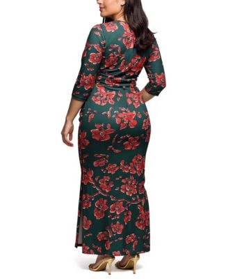 Plus Size Floral Print Three Side Slit Maxi Dress