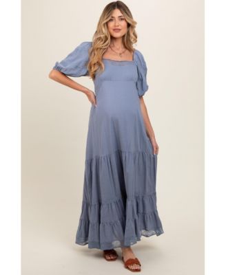 Maternity Blue Lace Insert Maxi Dress