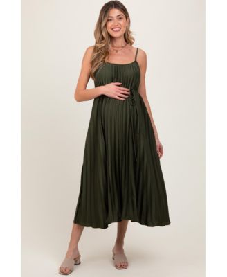 Maternity Light Blue Pleated Sash Tie Midi Dress