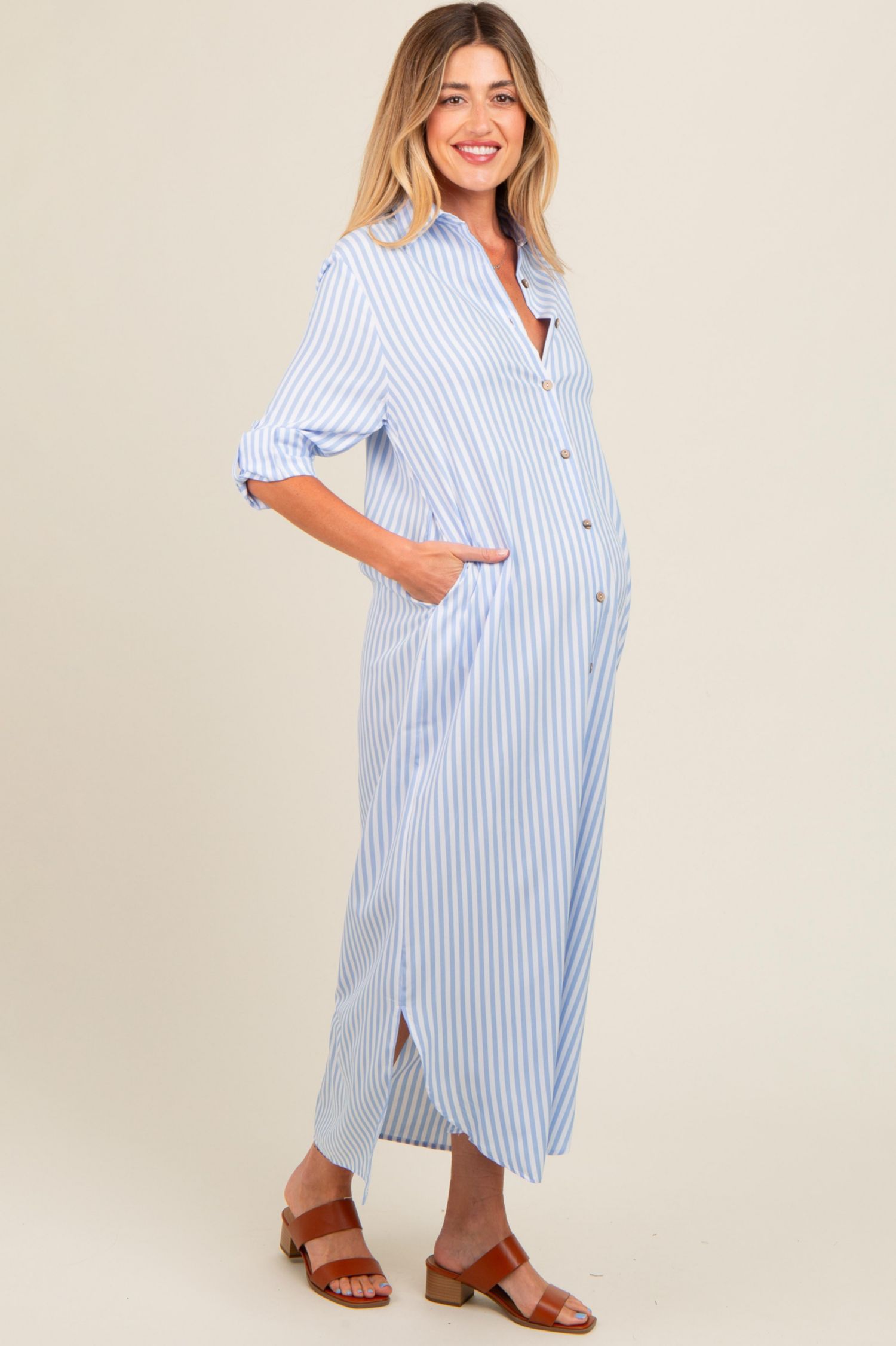 Women's Striped Button Down Maxi Dress