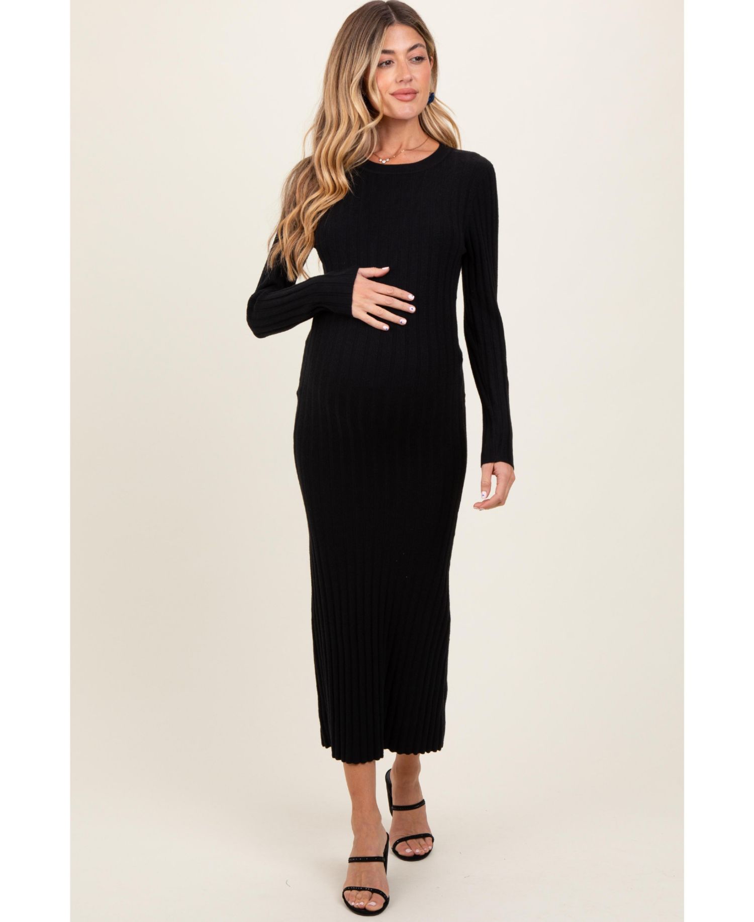 Women's Purple Ribbed Knit Fitted Midi Sweater Dress