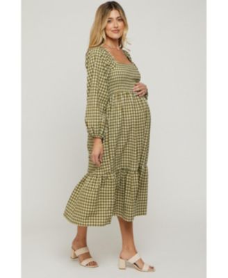 Maternity Rust Gingham Long Sleeve Midi Dress