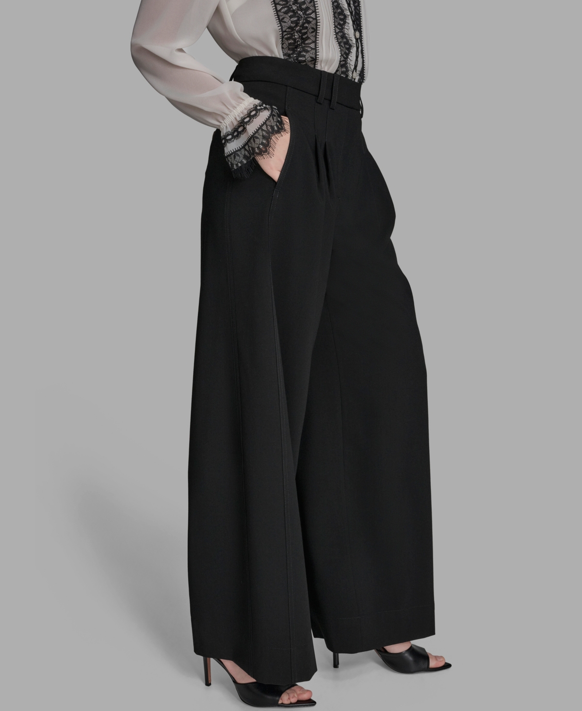 Bcbg Women's Pleated Back Notch Wide Leg Pants In Black