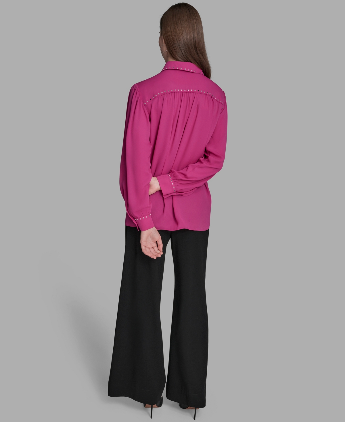 Bcbg Women's Long Sleeve Embellish Trim Top In Pink