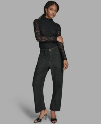 Women's Barrel Leg Knee Seam Mid Rise Jeans