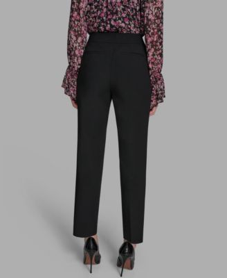 Women's Flat Front Two Button Tab Mid Rise Pants