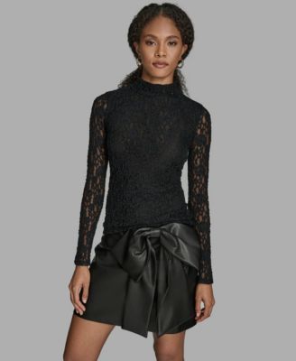 BCBG - Women's Lace Mock Neck Long Sleeve Top