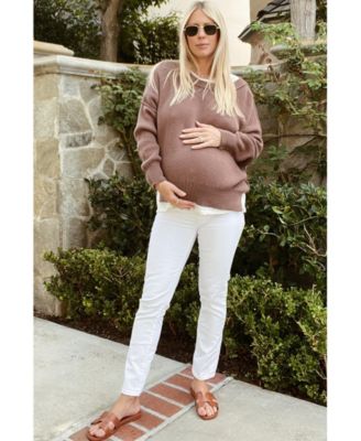 Maternity Brown Exposed Seam Side Slit Sweater