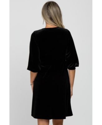 Maternity Green Velvet Wrap Front Babydoll Dress