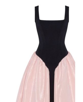 Women's Corset Dress On Straps With A Glossy Midi Skirt