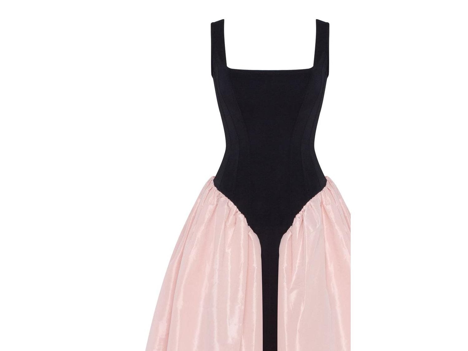 Women's Corset Dress On Straps With A Glossy Midi Skirt