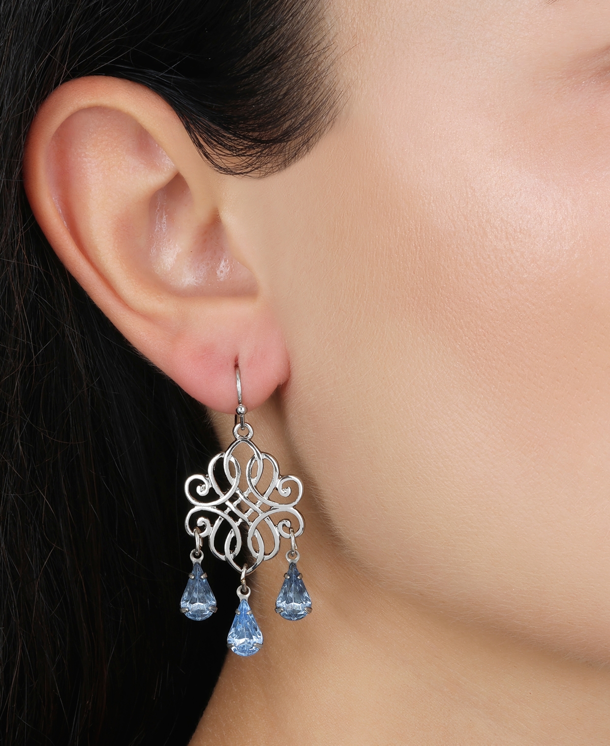 2028 Filigree Blue Crystals Drop Earrings In Blue