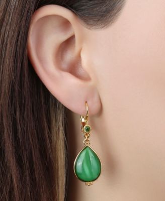 Green Moonstone Teardrop Earrings